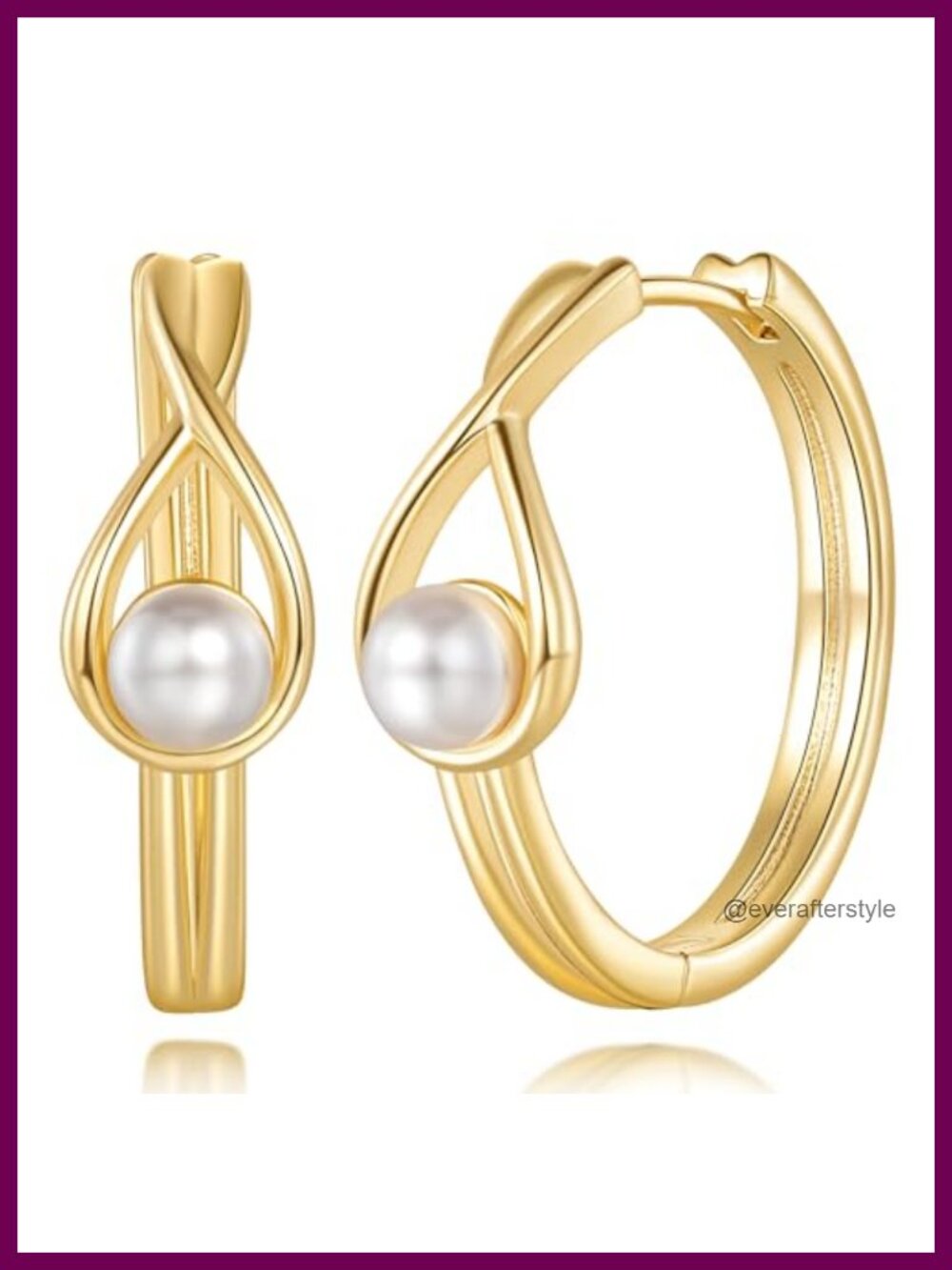 14K Gold Plated Hoop Pearl Earrings for Women Hollow Design Elegant Gift